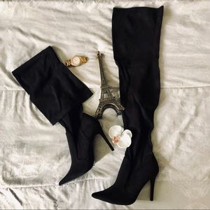 Black suede thigh high boots